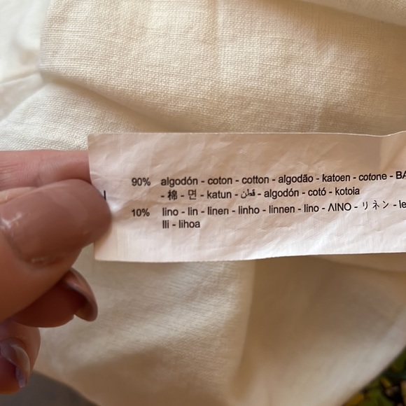 Zara Cream Linen Button Front Puff Sleeve Blouse - Picture 5 of 7